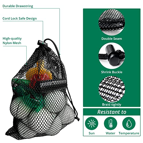 Mesh Bags with Drawstring - 2 Pack Nylon Golf Ball Storage Mesh Bags Sports Equipment Organizer Sack for Collecting Half Balls, Tennis, Toys, Beach, Travel
