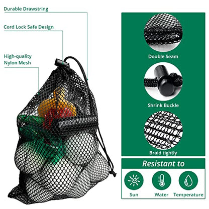 Mesh Bags with Drawstring - 2 Pack Nylon Golf Ball Storage Mesh Bags Sports Equipment Organizer Sack for Collecting Half Balls, Tennis, Toys, Beach, Travel