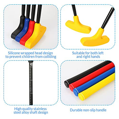 Hiboom 4 Pack Golf Putters for Men and Women Two Way Mini Golf Putter with 4 Balls Adjustable Length Kids Putter Bulk Right or Left Handed Golfers for Children Teenager Junior