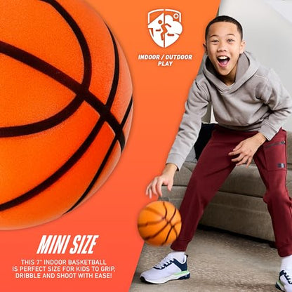 Nerf Quietcourt Silent Foam Basketball - Mini or Official Size Silent Dribbling Foam Basketball - Never Goes Flat - 7" or 29.5" - Orange - size: 7"