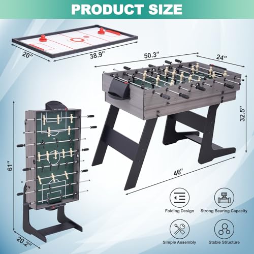 RAYKEEP Foldable Multi Game Table, 4-in-1 Combo Game Table Set with Ping Pong, Hockey, Pool Billiards and Foosball for Adults, Home, Game Room, Friends & Family - color: Light wood grain