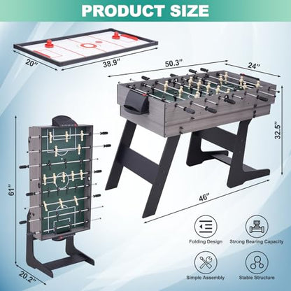 RAYKEEP Foldable Multi Game Table, 4-in-1 Combo Game Table Set with Ping Pong, Hockey, Pool Billiards and Foosball for Adults, Home, Game Room, Friends & Family - color: Light wood grain
