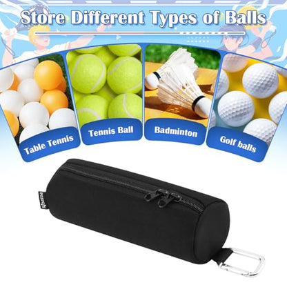 Padel Ball Holder Portable Paddleball Storage Bag with Metal Hook, Paddle Tennis Ball Carry Bag Holds 3 Pcs Regular Paddleball, Tennis Training Accessories Pouch