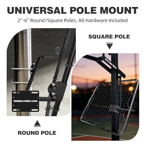 MR Basketball Rebounder 40”x40”, Adjustable Passback Net, Multi-Sport Training Rebound Net, Ball Return System Set up on 2''~6'' Pole for Basketball, Volleyball, Tennis, Pickleball, Baseball Practice