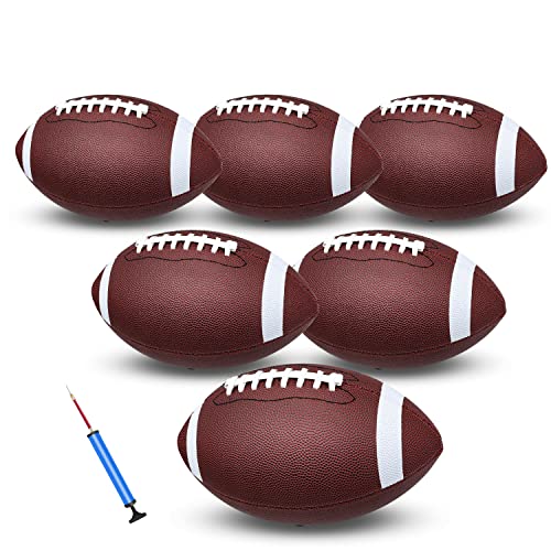 jiaonun Youth Size 6/Official Size 9 Footballs Bulk, Inflatable with Pump for Youth, Junior, Adult, College, High School, Regulation Size Football, American Football, Composite Leather Football - size: size 6, 6pack
