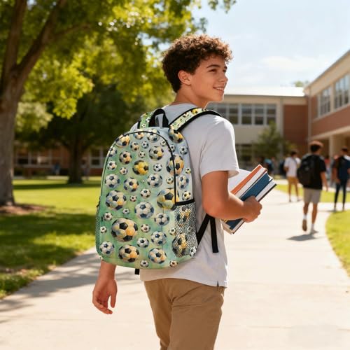 Soccer Backpack for Kids & Youth, 16 Inch Tennis-Themed School Bookbag, Lightweight Polyester Daypack with Front Zip Pocket, Side Bottle Pocket, Padded Adjustable Straps, Unisex - color: Soccer