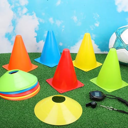 Hiboom 50 Pack Cones Sports Training Set, 30 Pcs 7 Inch Soccer Cones and 20 Pcs Disc Cones for Soccer Basketball Drills