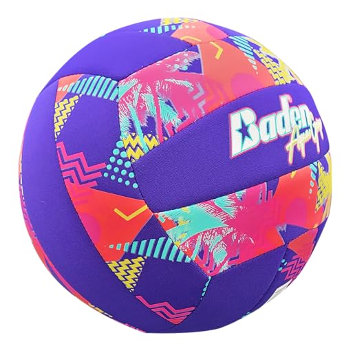 Baden Aquagrip Soft Neoprene Cover Swimming Pool Ball - color: Purple/Yellow Electric Palm, size: Official Size 5, style: Volleyball