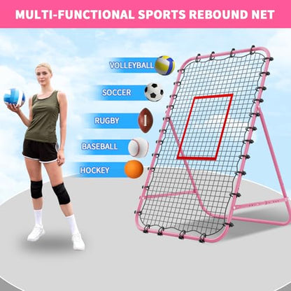 Adjustable Volleyball Rebounder Net 7x4 FT - Ultimate Training Equipment for Volleyball & Lacrosse Enhanced Bouncing System for Volleying, Bumping, and Spiking Drills - color: Pink
