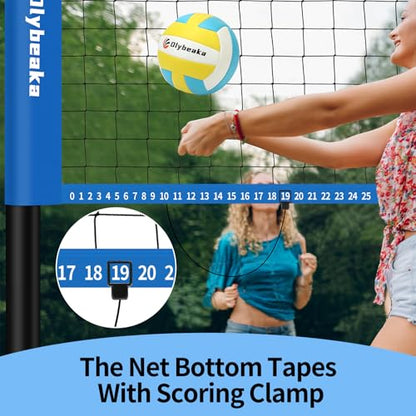 20FT Outdoor Volleyball Net Set System for Backyard Beach with Anti-Sagging Net, Iron Adjustable Height Poles, Soft PU Volleyball and Pump, Carry Bag - Instant Set Up & Durable - color: Blue