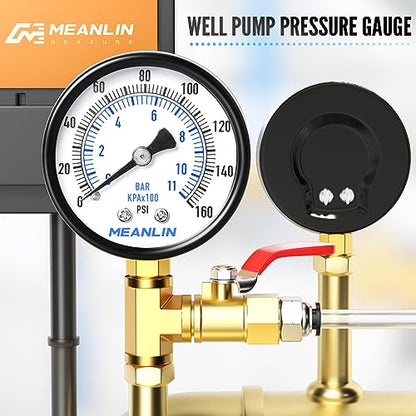 0-160Psi 2" DIAL FACE 1/4" NPT Well Pump Pressure Gauge, with 1/2" NPT and 3/8" NPT Hex Bushing, 3-2-3% Accuracy, Lower Mount - size: 0-160Psi, style: 1/4"NPT Lower Mount