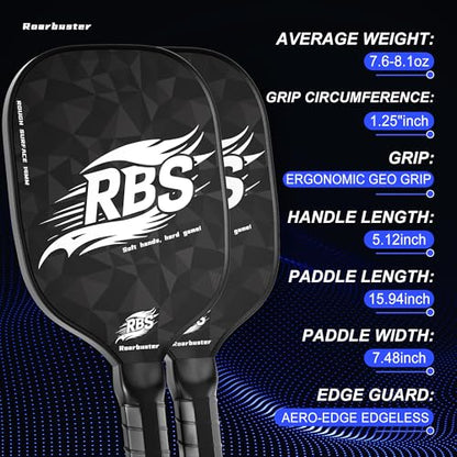 Pickleball Paddles Set of 2 or Single Option-Fiberglass or Carbon Fiber Face – Durable Solo Paddle or Complete Set with Balls & Carry Bag – Improved Spin & Precision - color: Black-Carbon Fiber Set