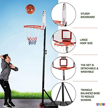 Play22 Kids Adjustable Basketball Hoop Height 5-7 FT - Portable Basketball Goals for Kids Teenagers Youth and Adults with Stand & Backboard Wheels Fillable Base - Great Indoor Outdoor Play