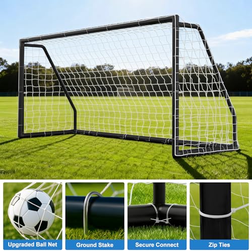 MOPHOTO Soccer Goal, 6X4/8x6/10x6.5/12x6/16x7/18.5x6.5/21x7/24x8ft Soccer Goals for Backyard, Full Size Soccer Goal for Teens & Adults Training - size: 12x6FT, style: PVC-Foldable-Black