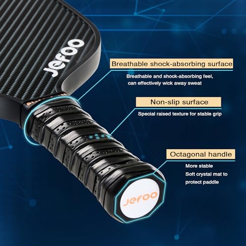 Jefoo Pickleball Paddle Set of 2 - High Performance Lightweight Fiber Glass/Carbon Fiber Material, Good Grip - Sturdy Pickle Ball Paddles for Ultimate Game Experience