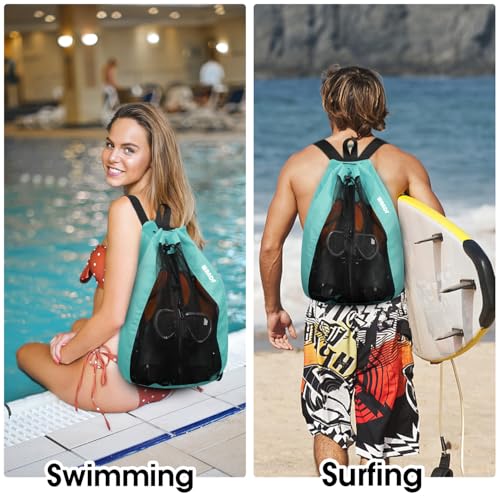 WANDF Swim Bag Mesh Drawstring Backpack Beach Backpack for Swimming, Gym, and Workout Gear - color: Mint Green