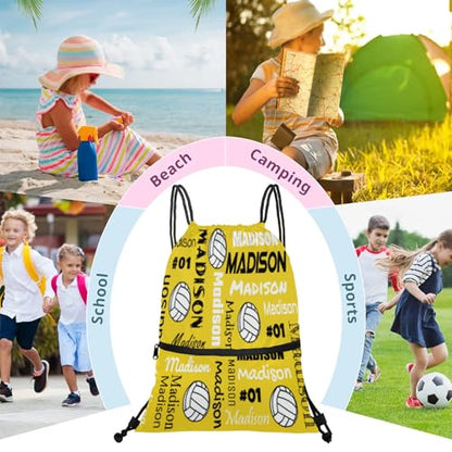 Custom Volleyball Style Drawstring Bag, Personalized Sports Ball Backpack Drawstring Sack Cinch Bags for Team Gift Party Favors, Yellow - color: Green