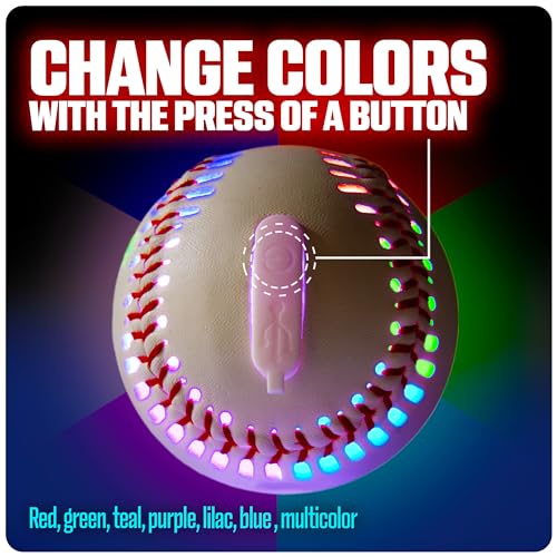 GlowCity Premium Leather LED Rechargeable Light-Up Baseball - Illuminate the Game - Nighttime Fun and Play - Sports Stuff & Gadgets for Kids Age 8 Years Old and Up - Catch Only