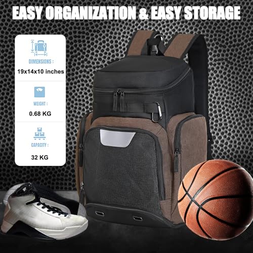 LARIPOP Basketball Backpack with Ball & Ventilated Shoe Compartment Insulated Pockets for Men Youth Training