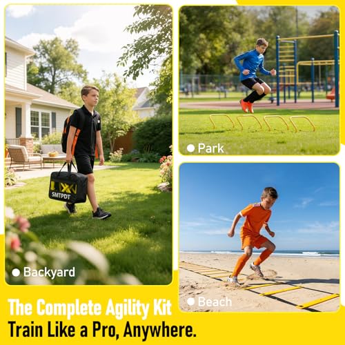 Agility Ladder,Soccer Training Equipment Set,20ft Speed Ladder,4 Agility Hurdles,Football Basketball Training Equipment,Football Accessories for Kids Youth Adults | Footwork, Speed & Agility Training - color: Yellow