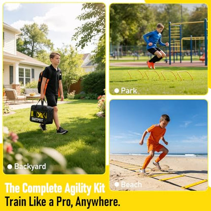 Agility Ladder,Soccer Training Equipment Set,20ft Speed Ladder,4 Agility Hurdles,Football Basketball Training Equipment,Football Accessories for Kids Youth Adults | Footwork, Speed & Agility Training - color: Yellow