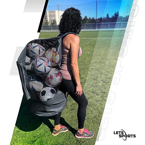 Soccer Ball Bag for Basketball, Volleyball & Football | Large Drawstring Ball Bags Mesh | Heavy-Duty Soccer Ball Bags for Coaches | Equipment Bag w/Shoulder Strap | 37" x 17" - color: Grey Black