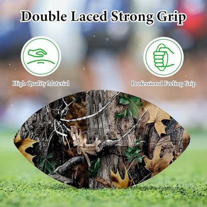 American Football, Official Size 11.9 x 7.3 Inch, Premium Composite Leather High-Grip Ball with Pro-Style Lacing, Unique Prints for Training, Games & Gifts - color: Camo Leaf