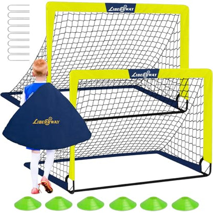 Soccer Goal 4'x 3' Portable Kids Soccer Goals for Backyard or Indoor Pop Up Soccer Net with 6 Training Cones, Carrying Bag, 8 Ground Stakes