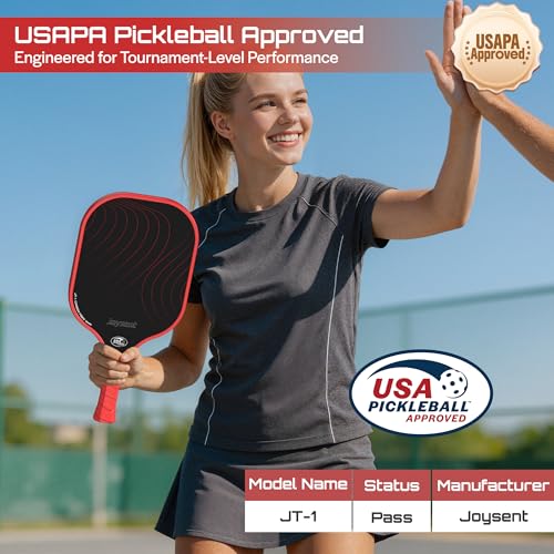 Pickleball Paddles Set, USAPA Approved Carbon Fiber Pickleball Set of 2 with Beginner Pickleball Rackets, Indoor Outdoor Pickle Balls for Adults Men Women, JT-1 - color: Red
