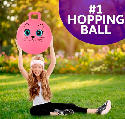 Xino Sports Hopping Ball for Kids - 18 Inch Hopper Ball with Handle, Pink Jumping Bouncer Toy for Indoor and Outdoor Play