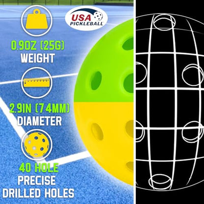 Outdoor Pickleball Balls - 40 Holes With Mesh Bag & 2 Ball Retrievers, USAPA High Bounce & Durable for All Style Paddle & Court - color: Green