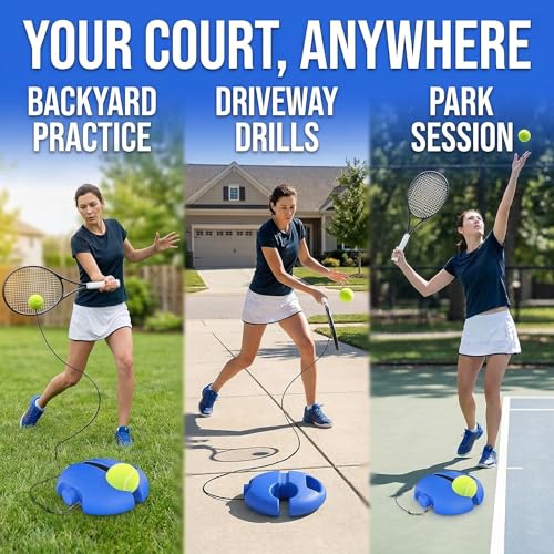 Tennis Trainer 2026 Upgraded Tennis Rebounder with Weighted Base, Portable Solo Practice Training Tool for Home & Backyard, Multifunctional Tennis Ball Training Baseboard Practice Kit