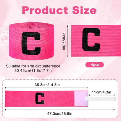 4 PCS Captain Armbands, Elastic Adjustable Soccer Captain Armband Pink Football Rugby Basketball Player Band for Adult Youth Team Sport Training