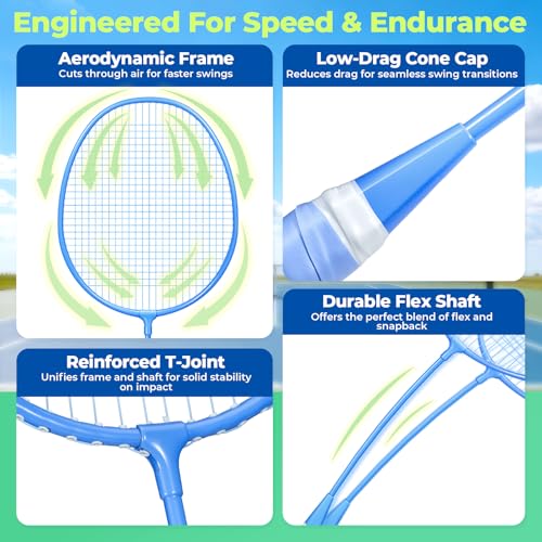AboveGenius Badminton Rackets Set of 2, Lightweight Badminton Set for Outdoor Backyard Games, Portable Racquet for Family Beginners Adults and Teens