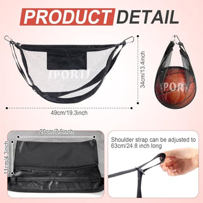Soulchen 3 pcs Single Ball Bag with Zipper Pocket Mesh Ball Storage Bag with Buckle Clip Sport Equipment Drawstring Sling Storage Net for Carrying Basketball Soccer Football Volleyball