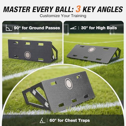 WARMOUNTS Large Soccer Rebounder Board, 3 Adjustable Angles Soccer Kick Back Trainer Board with 2 Sandbags, Portable Soccer Wall Rebounder for Control, Passing and Shooting Practice (40'' x 16'')