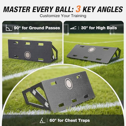 WARMOUNTS Large Soccer Rebounder Board, 3 Adjustable Angles Soccer Kick Back Trainer Board with 2 Sandbags, Portable Soccer Wall Rebounder for Control, Passing and Shooting Practice (40'' x 16'')