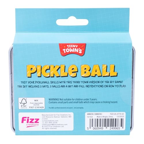 Fizz Creations Teeny Town Pickle Ball – Miniature Pickleball Set with 2 Mini Bats, Net & 2 Tiny Balls – Compact Indoor & Outdoor Game for Kids & Adults – Fun Gift for Family & Friends