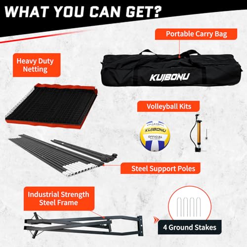 Volleyball Training Net System, Volleyball Training Equipment with Freely Height-Adjustable for Backyard, Volleyball Practice Net for Serving Setting Spiking, Includes Ball Kit and Carry Bag - color: Red