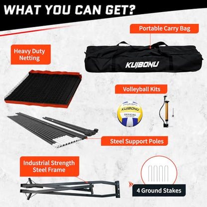 Volleyball Training Net System, Volleyball Training Equipment with Freely Height-Adjustable for Backyard, Volleyball Practice Net for Serving Setting Spiking, Includes Ball Kit and Carry Bag - color: Red