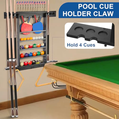 Pool Stick Holder Wall Mount, Pool Cue Rack, Ping Pong Paddle Holder, Dart Holder 3-IN-1,100% Solid Wood Billiard Cue Racks,12 Steel/Soft Tip Darts and Table Tennis Accessories for Man Cave - style: 3-IN-1
