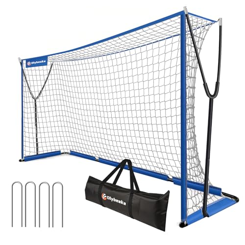 12x6 FT Soccer Goal for Backyard, Portable Soccer Goal Net with Ultra Stable Outward Angled Metal Frame, 7-ply Tetoron, Carry Bag, Ground Stakes - Easy Set Up for Youth & Adult Indoor Outdoor Practice - color: Blue