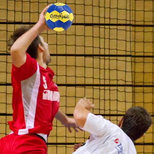 Handball Ball with Pump Needle PU Blue and Yellow Hand Ball Balls Single Handball Attractive and Durable Design for Youth League Game Training Practice - size: 5.9 Inch，Size1