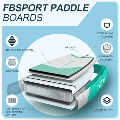 FBSPORT 11' Premium Stand Up Paddle Board, Yoga Board with SUP Accessories & Carry Bag | Wide Stance, Surf Control, Non-Slip Deck, Leash, Paddle and Pump for Youth & Adult