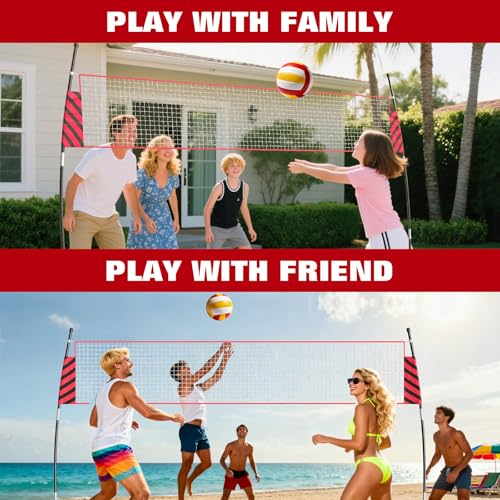 Portable 12FT Volleyball Net, Height Adjustable Training System for Backyard, Beach, Indoors, Upgraded Durable Net, Poles, Easy Setup, Ideal for Practice, Fun Games