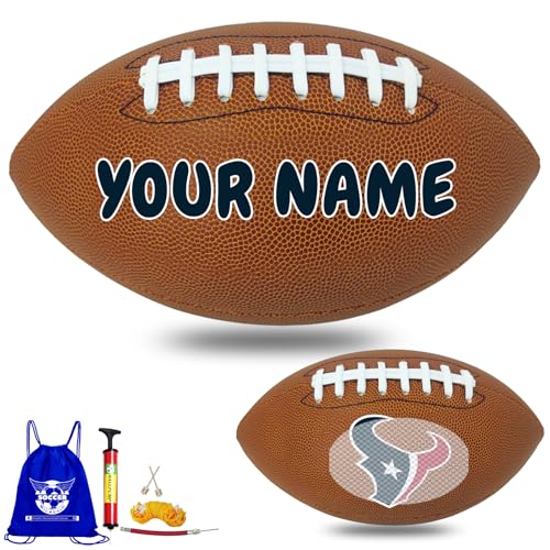 Personalized Customized Football - Official Size 9 Leather Footballs with Team Logo + Your Name - Football Fans Gift - color: Houston Texans