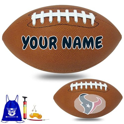 Personalized Customized Football - Official Size 9 Leather Footballs with Team Logo + Your Name - Football Fans Gift - color: Houston Texans