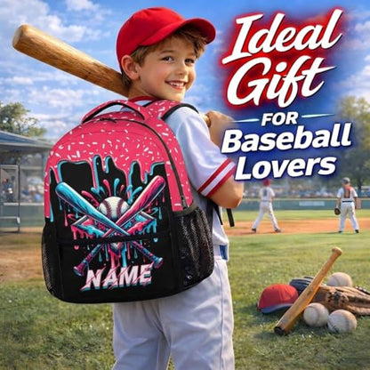 Personalized Baseball Drip Backpack for Boys Kids School Team, Cool Baseball Bookbag for Elementary Kindergarten Travel Camping