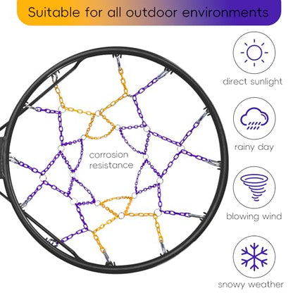 Dakzhou Basketball net, Metal Chain Net Braided Permanent Rust Proof (12 Links), Quick Installation - color: Purple/Yellow