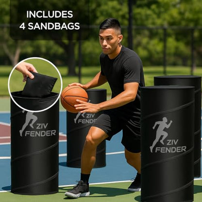 ZivPlay Pop Up Defender Soccer and Basketball Defender Dummy Practice Equipment for Defence Training Drills with Pop Up Barrels Sand Bags and Carry Bag Color Black